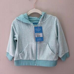 Ruffle Butts Rugged Butts Aqua Stripe Terry Knit Hoodie Zip Up‎ Jacket 12-18M